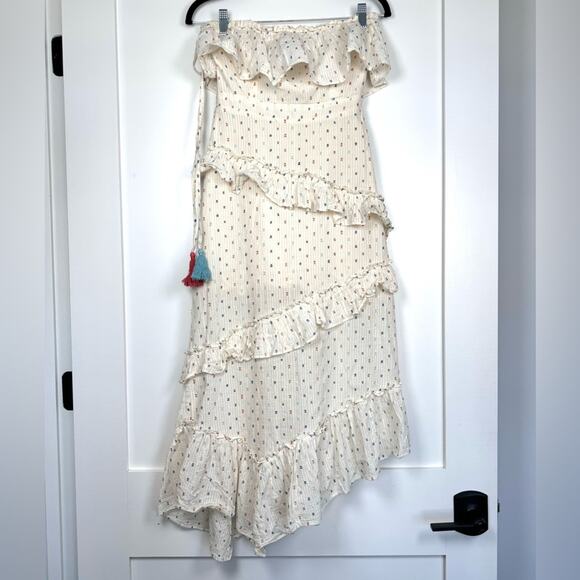 Red Carter Asmae Strapless Cotton Ruffled Cream Midi Dress Size Small - Picture 5 of 15